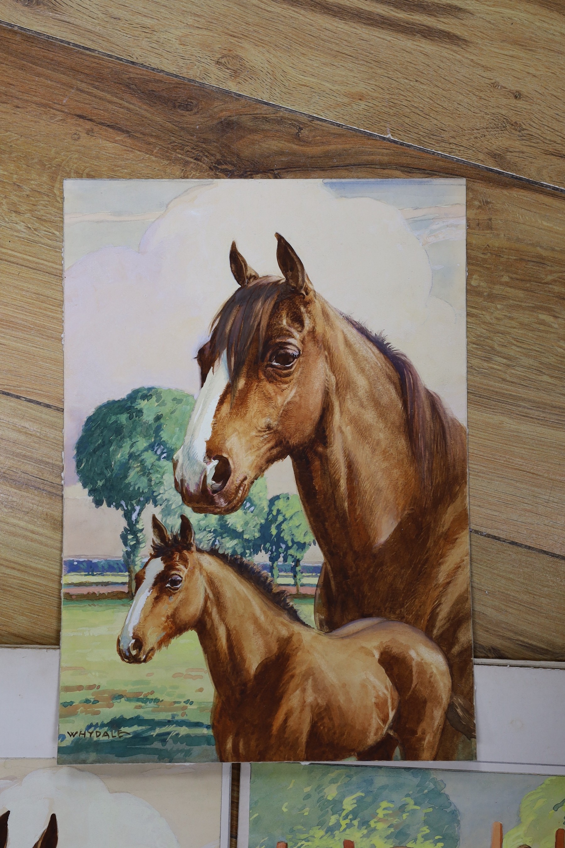 Ernest Whydale (1886-1952), three watercolours, Studies of horses, signed, 26 x 18cm, unframed